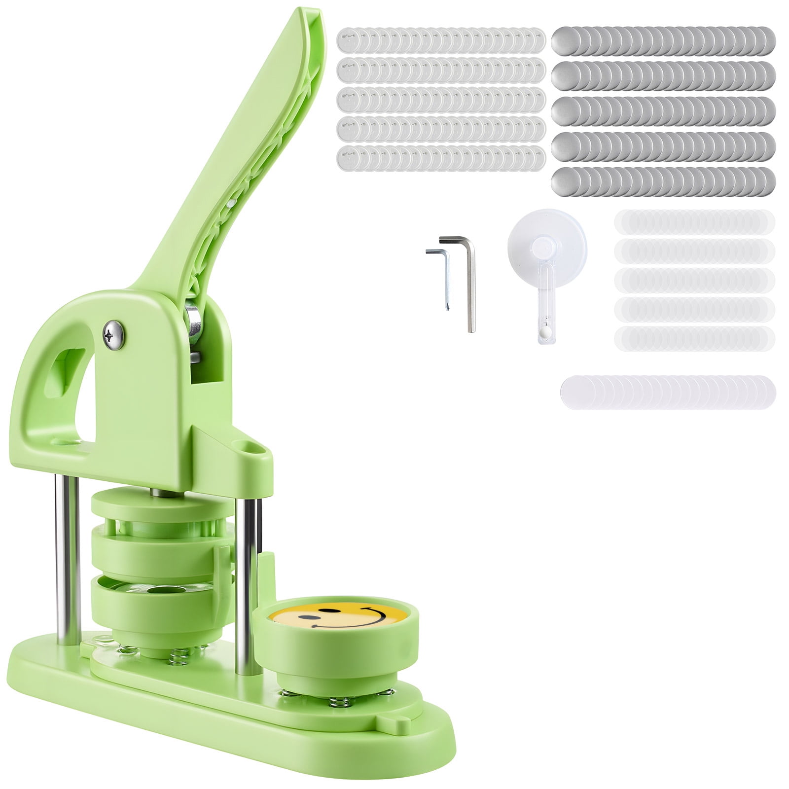 KFFKFF Button Maker Machine, 2.28 in, Plastic Pin Press with 100pcs Button Components, Circle Cutter, and Hex Wrenches, Durable Ergonomic Handle, Ideal for DIY Badges, Custom Pins, and Key Chains