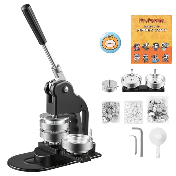 KFFKFF Button Maker Machine 3" / 75mm Pin Maker with 500pcs Button Parts, Circle Cutter, Magic Book, and Hex Wrenches, Ergonomic Handle, Ideal for DIY Badges, Pins, Fridge Magnets, and Key Chains