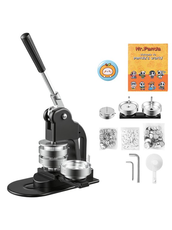 Button Maker Machine 3" / 75mm Pin Maker with 500pcs Button Parts, Circle Cutter, Magic Book, and Hex Wrenches, Ergonomic Handle, Ideal for DIY Badges, Pins, Fridge Magnets, and Key Chains