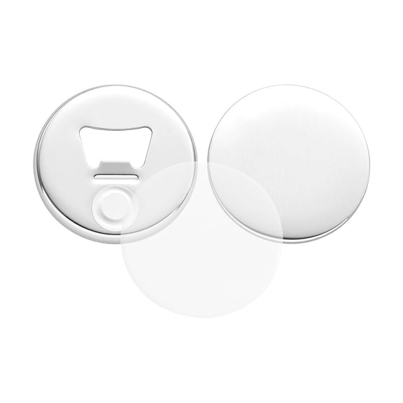 KFFKFF Button Maker Supplies - 50 Sets of 2.28 in / 58 mm Magnetic Button Components, Includes Bottle Opener Backs, Metal Shells, Clear Mylar Covers, and Blank Circle Papers for DIY Projects
