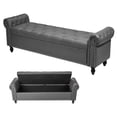thumbnail image 1 of KFFKFF 65.4" Leather Ottoman Bench with Storage, Button-Tufted Rolled Arm Bench with Wooden Legs, Holds 400 Lbs, Modern Shoe Bench Seat for Entryway, Gray, 1 of 9