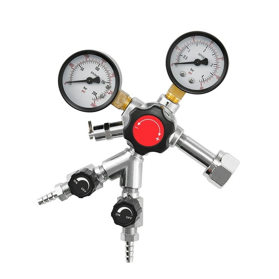 KFFKFF CO2 Regulator with Dual Gauges and Valves, Adjustable 0–60 PSI Pressure, Durable Gas Regulator for Draft Beer and Homebrewing, Compatible with CGA320 Connection