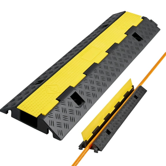KFFKFF Cable Protector Ramp, 22,000 lbs/axle Capacity, Single Channel Durable Rubber Cover for Cords, Hoses, and Wires, 2.76 x 1.97 in Channel, Traffic Speed Bump with Flip-Open Lid
