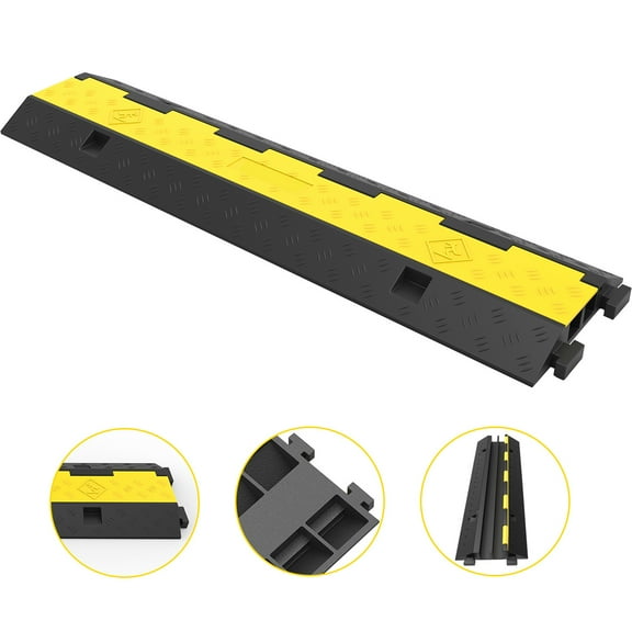 KFFKFF Cable Protector Ramp, 4 Packs 2 Channels Speed Bump Hump, Rubber Modular Speed Bump Rated 11000 lbs Load Capacity