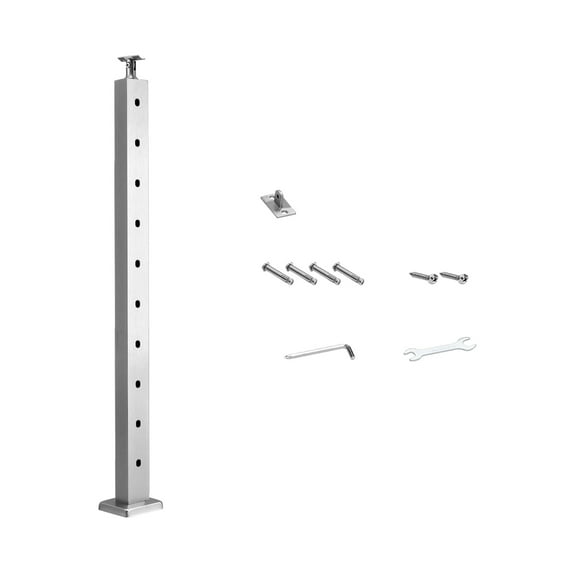 KFFKFF Cable Railing Post, 36x1x2 Inch Level Deck Stair Posts, Stainless Steel Handrail Post with Pre-Drilled Pickets and Mounting Bracket, Silver, 1-Pack 1JZLGZXYS914I4BDB001V0