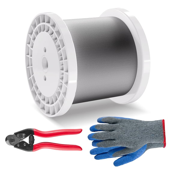 KFFKFF Cable Set, 1/8" 1000 ft 316 Stainless Steel Wire with Cutting Tool and Hand Protection, 1600 lbs Tensile Capacity, 7x7 Strands Design, Marine Aircraft Quality