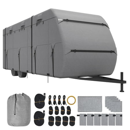 KFFKFF Camper Protection, 30-33 ft, Quadruple Layer Non-Woven Material, Weatherproof, Tear-Resistant Class A Motorhome Shield, Includes Carry Bag, Repair Kits, Securing Straps, and Wheel Guards