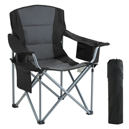 KFFKFF Camping Foldable Chair, 350 lbs Capacity Heavy Duty Compact Outdoor Portable Folding Rocker Chair with Side Compartments, Using 600D Woven Fabric, Beverage Holder and Chilled Bag for Seaside