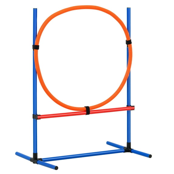 KFFKFF Canine Agility Gear, 4-Piece Kit - Modifiable Hurdles & Hoop, Beginner Obstacle Setup for Dogs with Pole Carry Bag, Suitable for Home, Indoors & Outdoors