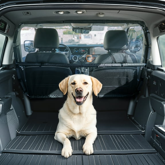 KFFKFF Dog Car Barriers , 50" Broad Divider for Forefront Seating Arrangement, Auto Animal Obstruction with Transparent Netting, All-Purpose Fit Canine Auto Partition, Black