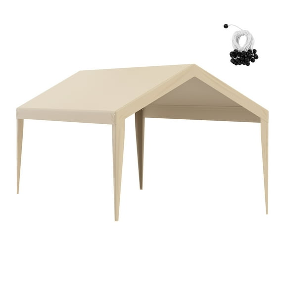 KFFKFF Canopy Cover for Carport 10 x 20 ft, Heavy-Duty Waterproof Shelter Tarp with UV Protection, Simple Set-Up Using Ball Bungees, Beige (Cover Only, No Frame Included)