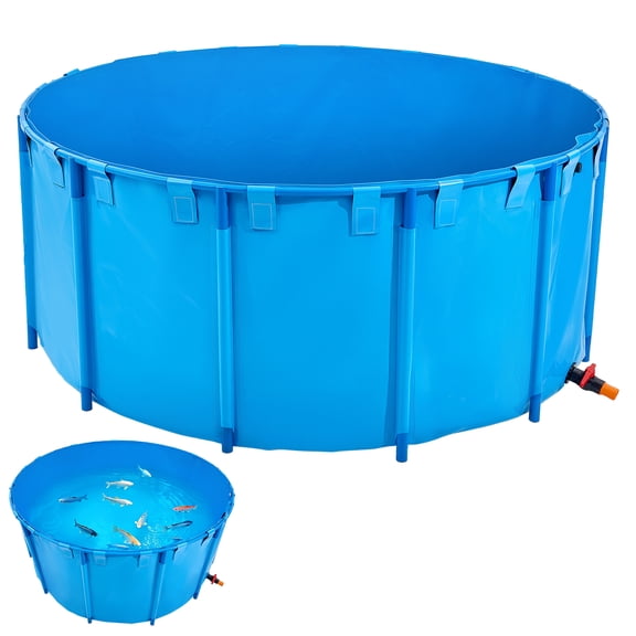 KFFKFF 1200Gal Collapsible PVC Fish Pond, Heavy Duty Canvas Koi Basin with Robust Frame & Drain Valve, Circular Above Ground Tank for Koi & Goldfish Farming