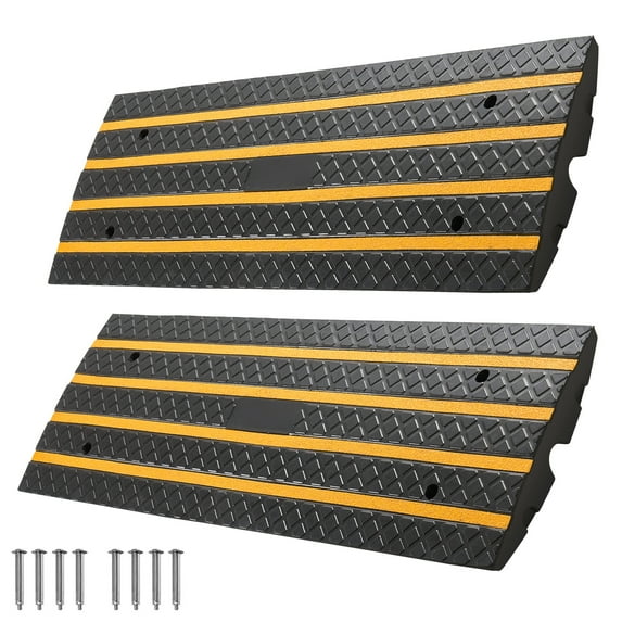 KFFKFF 488XVZ16 Heavy-Duty Rubber Driveway Curb Ramp 33069 lbs Load Capacity, 2.6-Inch Height, Reflective Strips, 2 Pieces