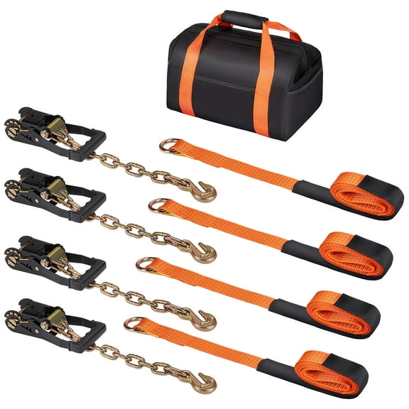 KFFKFF Car Tie Down Straps with Chain Anchors Ratchet Tie Down Car