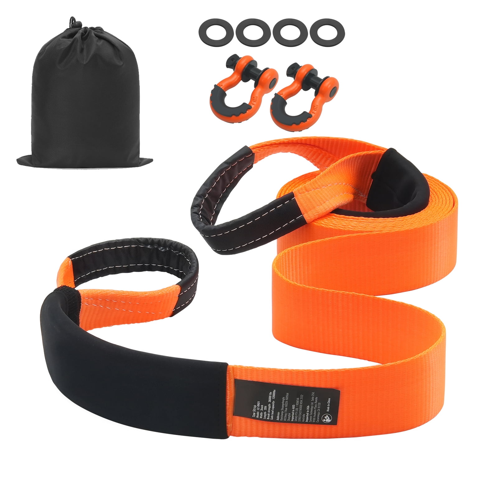 KFFKFF Car Tow Cable Towing Strap Rope 36000 lbs 20 ft Emergency Heavy Duty Strap