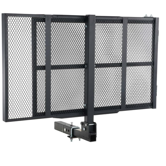 KFFKFF Cargo Carrier for Hitch Mount, 45.3" x 25.6" Iron Rack with Foldable Ramp, Basket Hitch Rack with Secure Straps, 500LBS Capacity Scooter Carrier Compatible with 2" Hitch Receiver