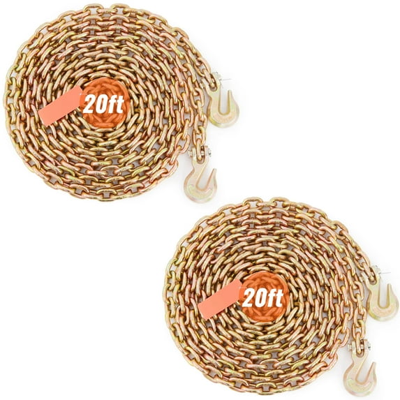KFFKFF Cargo Chain, 4900lbs Capacity, 5/16''x20' G80 Chain with Hooks, DOT Approved, Galvanized Manganese Steel for Secure Towing, Industrial & Construction Use, 2-Pack