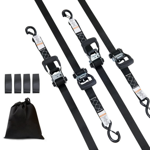 KFFKFF Cargo Securement Straps (4PK), Maximum Tension Capacity 5208 lb, Comes with 4 Superior 1.6" x 8' Ratchet Straps with Cushioned Grips, Ideal for Transporting Goods, Household Appliances