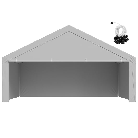 KFFKFF Carport Replacement Canopy, 20 x 20 ft Portable Garage Tent Cover with Side Panels, UV-Resistant & Waterproof, Durable Car Shelter Tarp with Ball Bungees, Grey, Frame Not Included
