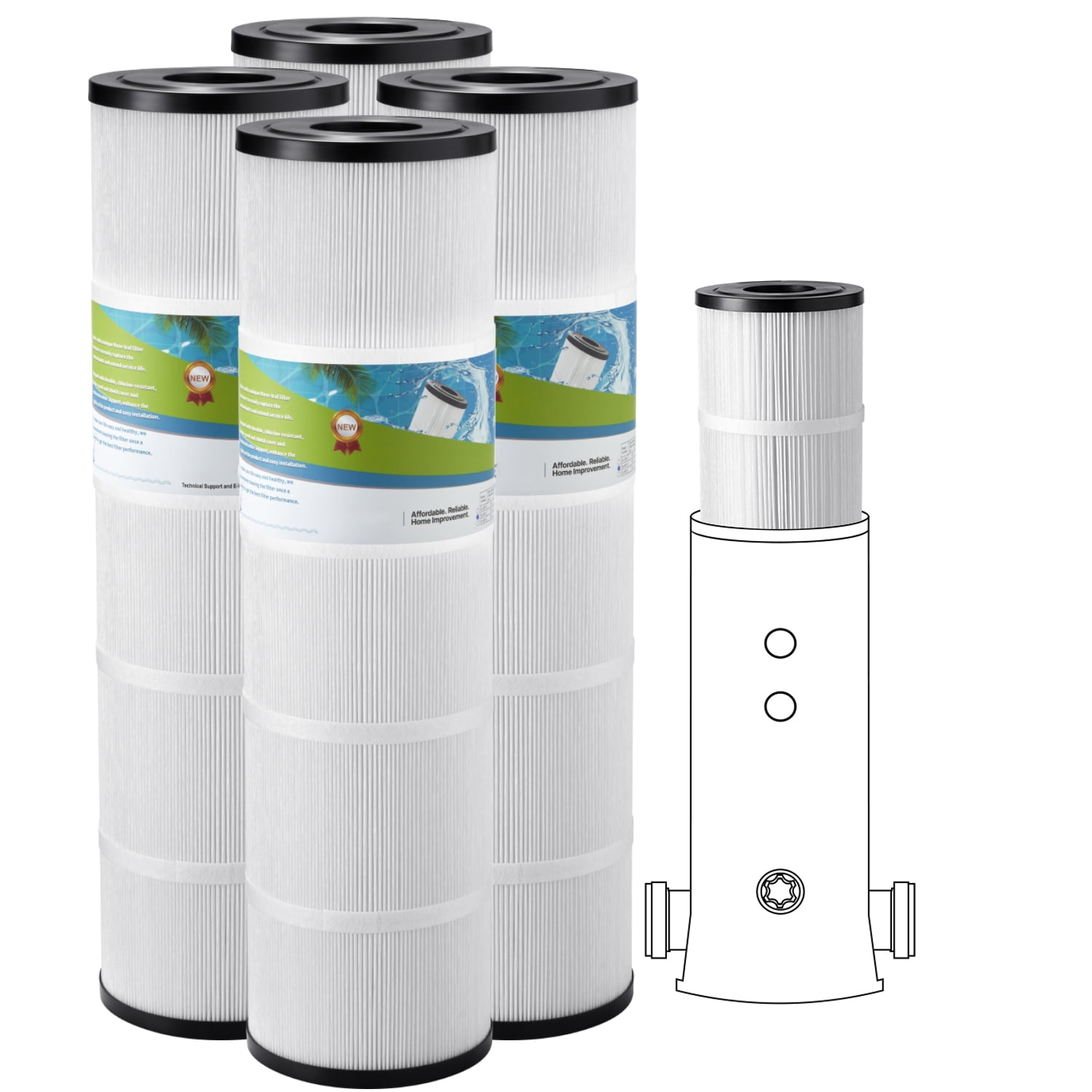 KFFKFF 4pcs Pool Filter Cartridge, Quadruple 105 Sq. Ft, Hot Tub and ...