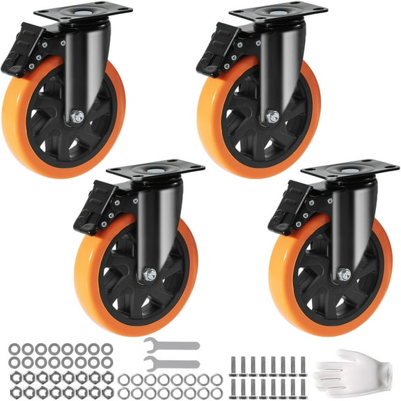 KFFKFF Caster Wheels, 6-inch Rotating Plate Casters, 4-Pack, with Safety A/B Locks, Quiet PVC Wheels, Durable 700 lbs Capacity Each, Scratch-Free Wheels for Carts, Furniture, Workbenches