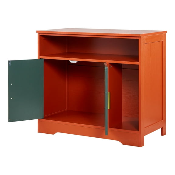 KFFKFF Cat Litter Box Enclosure, 31-inch Cabinet with Storage Shelf, Stylish Indoor Cat Washroom, Wooden Furniture End Table, Compatible with Most Litter Boxes, Red & Green