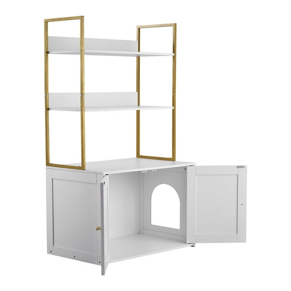KFFKFF Cat Litter Box Enclosure Furniture, 27.6 in Cabinet with Metal Legs & Dual Storage Shelves, Waterproof Cat Washroom and House, Compatible with Most Litter Boxes, Ideal for Living Room