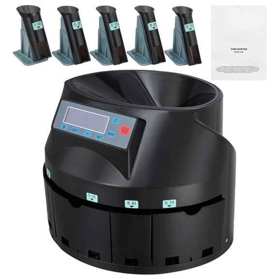 KFFKFF Categorizes US Coins & Currency Management Device Counter & Sorter Machine LCD Screen 300 Coins/Min 2000 Capacity Black (1 Unit)