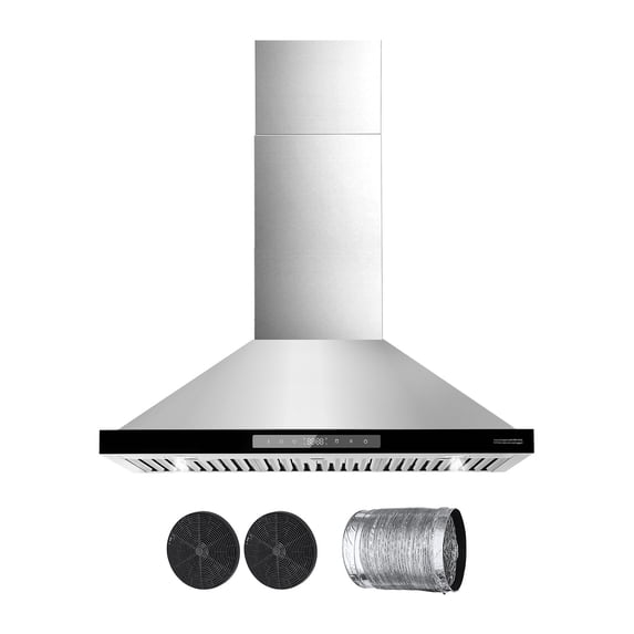 KFFKFF Ceiling Mounted Kitchen Extractor, 36 inch Wall Fixation, 800 CFM Stainless Steel Cooktop Ventilation with Hand & Touch Operation, LED Illumination, Baffle Filters