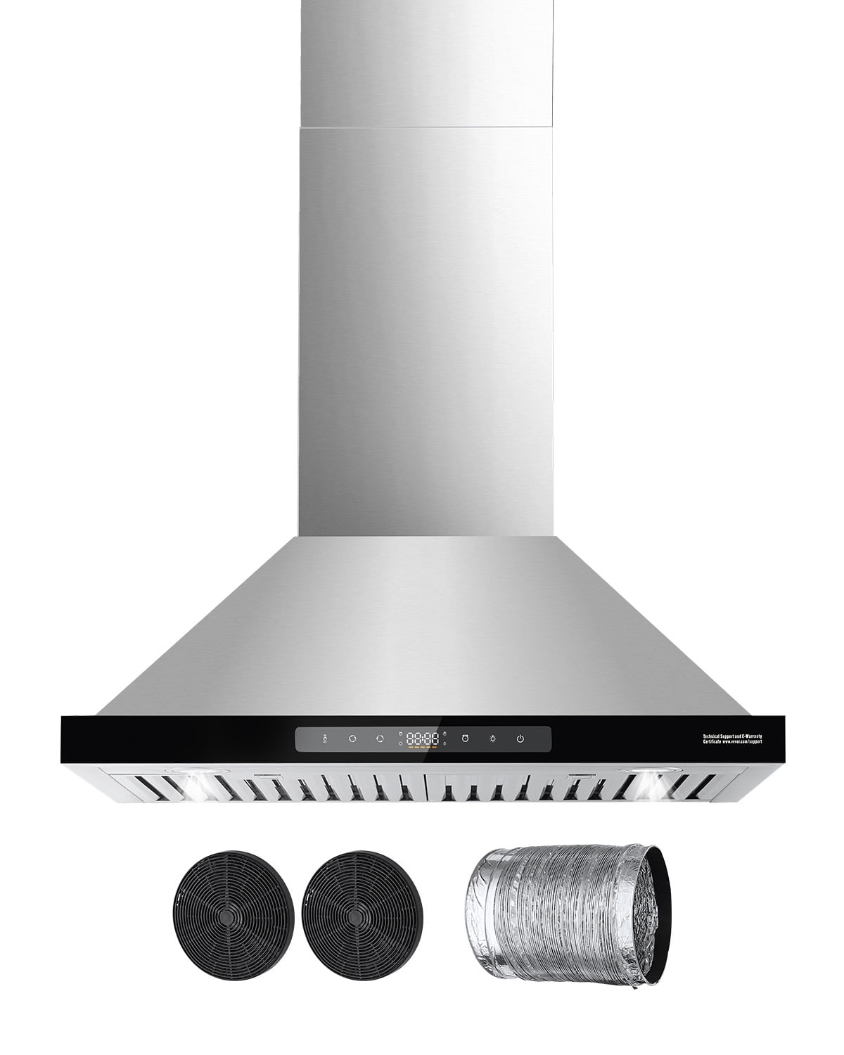 KFFKFF Ceiling Mounted Range Hood, 30-inch Chimney Design, 800 CFM Kitchen Vent in Stainless Steel, Equipped with Gesture and Touch Control, LED Illumination, Baffle Filters