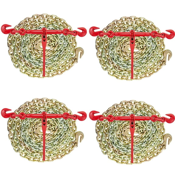 KFFKFF Chain & Binder Combo, 3/8in-1/2in, Ratchet Load Binders with 9215lbs Capacity, Includes 3/8in x 10ft G70 Hook Chains, Ideal for Truck Securing, Cargo Hauling & Towing