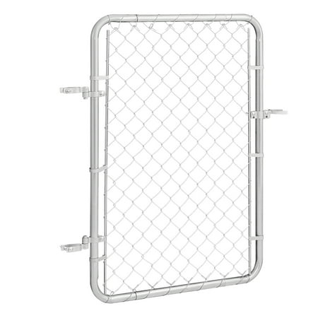 KFFKFF Chain-Linked Fence Gate 32 x 46 in, Adjustable Chain Link Fence Panel, Suitable for 2-4 ft (W) x 4 ft (H) Garden Fence Gate, Galvanized Fencing Gate for Exterior Property Gate
