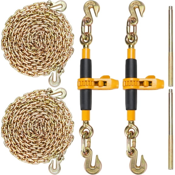 KFFKFF Chain Tightener, 5/16"-3/8" Robust Load Securing Binders, Equipped with G80 Chains for 7100 lbs Maximum Load, Ergonomic Anti-slip Handle, 2pcs
