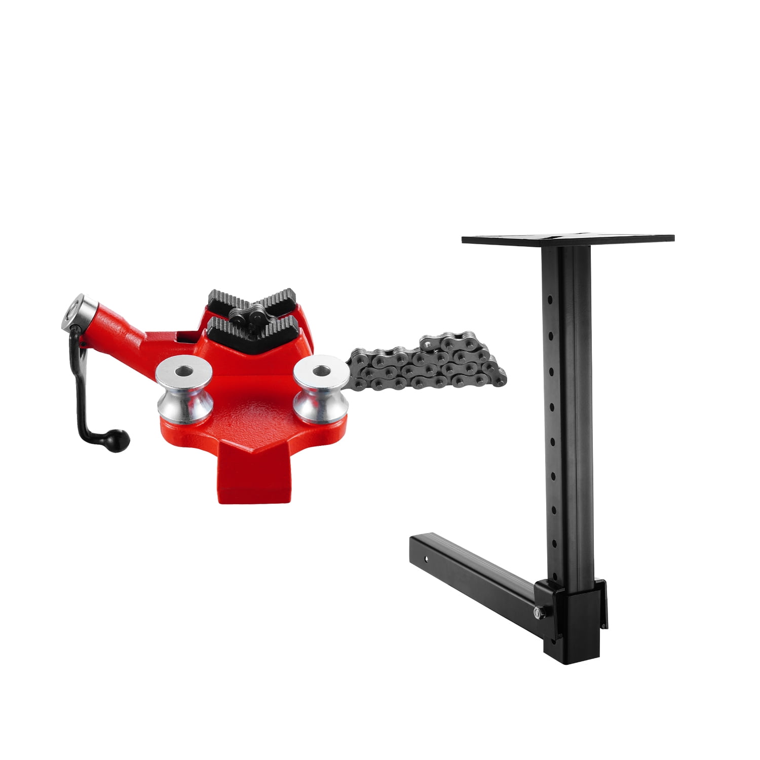 KFFKFF Chain Vise for Workbench and Hitch Mount Plate Carrier, Pipe Clamping Range from 1/8 to 5 inches, Robust Chain Pipe Clamp and Variable Height Hitch Carrier Suitable for 2" x 2" Receiver