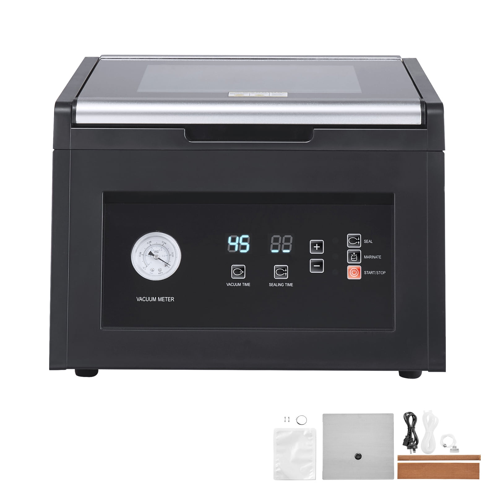 KFFKFF Chamber Vacuum Sealer, 380W Pump Power, Bag Sealing Machine for Moist Foods and Meat, Space-Saving Design with 11.5-Inch Seal Length, Suitable for Commercial and Home Applications