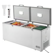 KFFKFF Chest Freezer, 19.8 Cu.ft / 561 L Spacious Freezer with Dual Secure Locking Lids, Independent Commercial Chest Freezer & 4 Detachable Baskets, 7-Level Temperature Control, LED, 6 Wheels