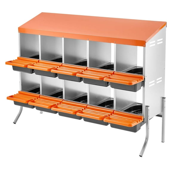 KFFKFF Chicken Nesting Boxes with 10 Compartments, Durable Support Legs, Convenient Egg Collection, Made of Galvanized Steel and Sturdy Plastic, Roll Away Design for Chickens and Hens, Orange