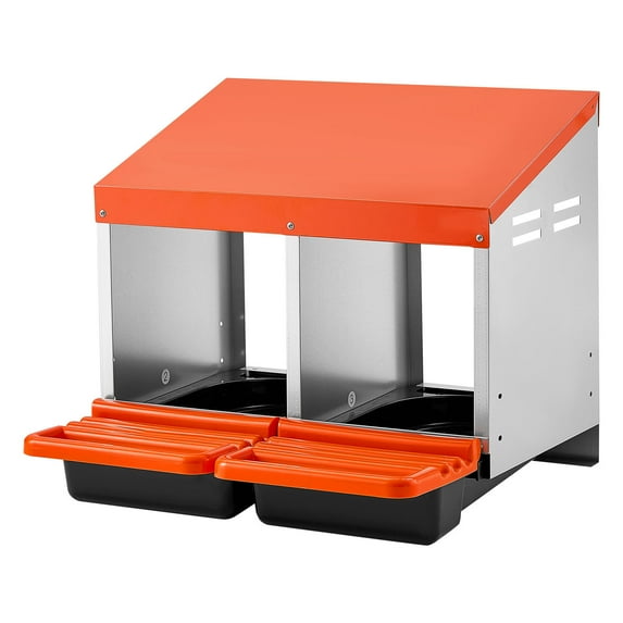 KFFKFF Chicken Nesting Boxes, 2 Compartments, Convenient Egg Collection, Wall-Mountable, Simple Assembly, Durable Galvanized Steel and Sturdy Plastic, Roll-Out Design for Laying Hens, Orange
