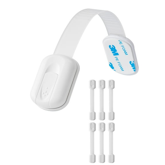 KFFKFF Child Safety Strap Locks, 8-Pack Toddler Customizable Cabinet Securing Devices, 3M Adhesive Cabinet Door Drawer Fastening System, Drill-Free, Appropriate for Fridge, Dishwasher, Toilet Cover