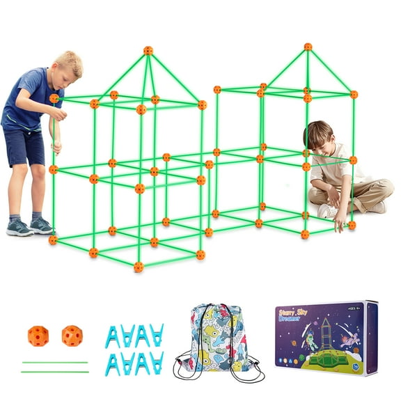 KFFKFF Children's Construction Set, 140-Piece Luminous STEM Playset, Enlightening Present for Kids Aged 4, 5, 6, 7, 8+ for Indoor & Outdoor Fun, Includes 96 Sticks and 44 Spheres