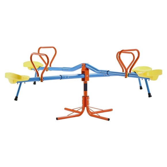 KFFKFF Children's Seesaw with 110 lbs Capacity per Seat, Rotating Teeter Totter Featuring 4-Prong Support Legs, Outdoor Play Equipment for Kids Aged 3+, 360-Degree Swivel Design with 4 Seats