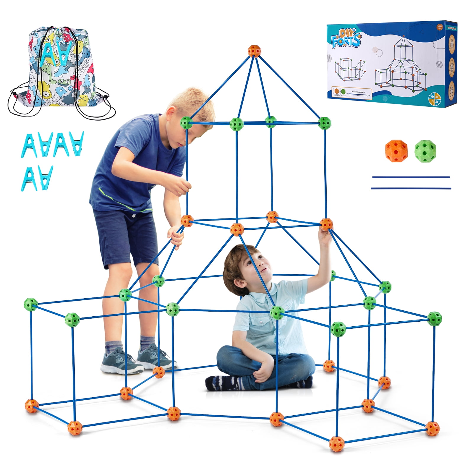 KFFKFF Children's Structure Creation Set,120-Piece STEM Learning Toy,Enlightening Present for Boys & Girls Aged 4,5,6,7,8 and Above, Indoor & Outdoor Playhouse Maker Kit with 80 Sticks and 40 Spheres