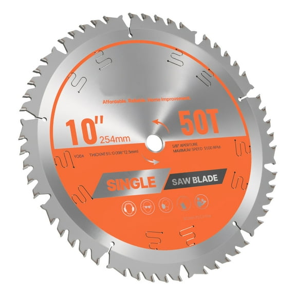 KFFKFF Circular Saw Blade, 10-inch Diameter, 50 Durable Alloy Teeth, 5/8-inch Arbor, Smooth Finish, Wood Cutting Blade for Circular Saws, Features Noise-Reducing Heat Vents, Suitable for Plywood, OSB