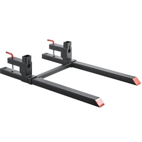 KFFKFF Clamp-On Pallet Forks, 2000 lbs Capacity, 43-Inch Length Heavy-Duty Forks with Adjustable Stabilizer Bar for Tractor Attachments, Loader Buckets, and Skid Steers, Black