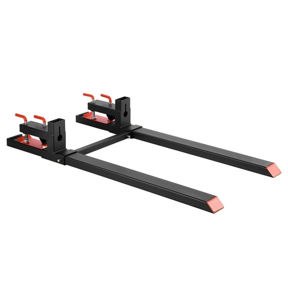 KFFKFF Clamp-On Pallet Forks, 4000 lbs Capacity, 60-Inch Length, Durable Tractor Forks with Adjustable Stabilizer Bar for Loader Buckets, Skid Steers, and Tractor Attachments, Black