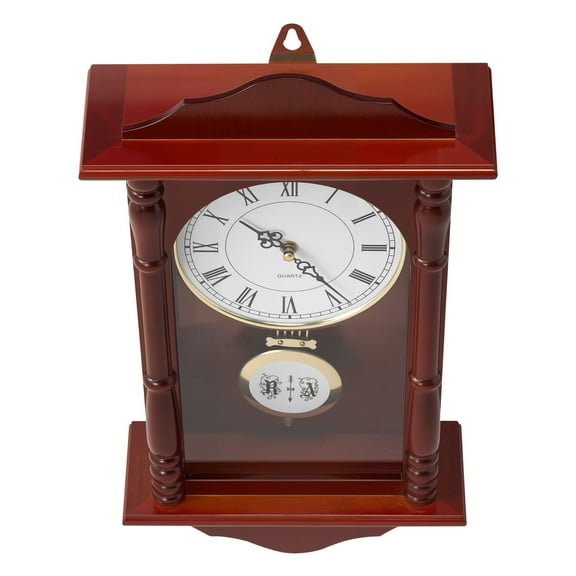 KFFKFF Classic Vintage Pendulum Clock, 18 in Wooden Wall Clock with Quartz Mechanism and Silent Operation, Ideal for Living Room, Bedroom, Home Decoration, and Gifts (Cherry Tone Finish)