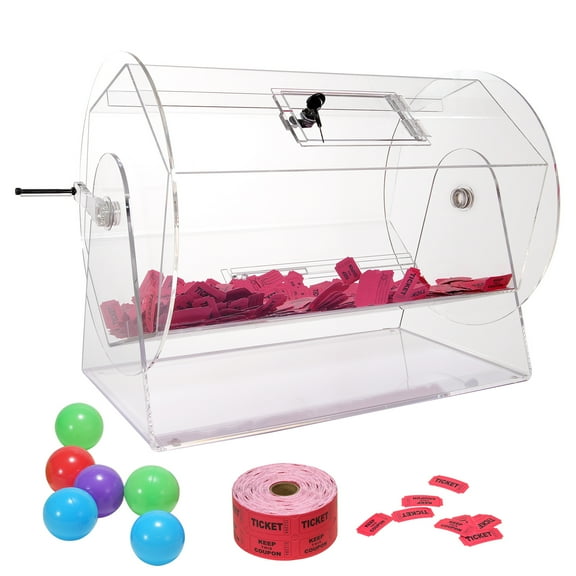 KFFKFF Clear Acrylic Lottery Drum, Expert-Grade Ticket Rotation Enclosure with Dual Keys, See-Through Raffle Drawing Spinner, Accommodates 10000 Tickets or 300 Lottery Balls