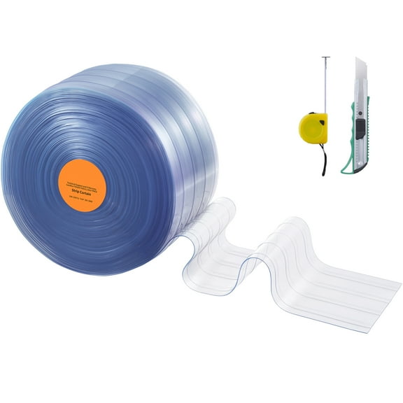 KFFKFF Clear PVC Strip Curtain, 50 ft x 8 in, Ribbed Plastic Door Strips for Freezers, Coolers, and Doorways in Supermarkets, Garages, Warehouses, and Animal Shelters