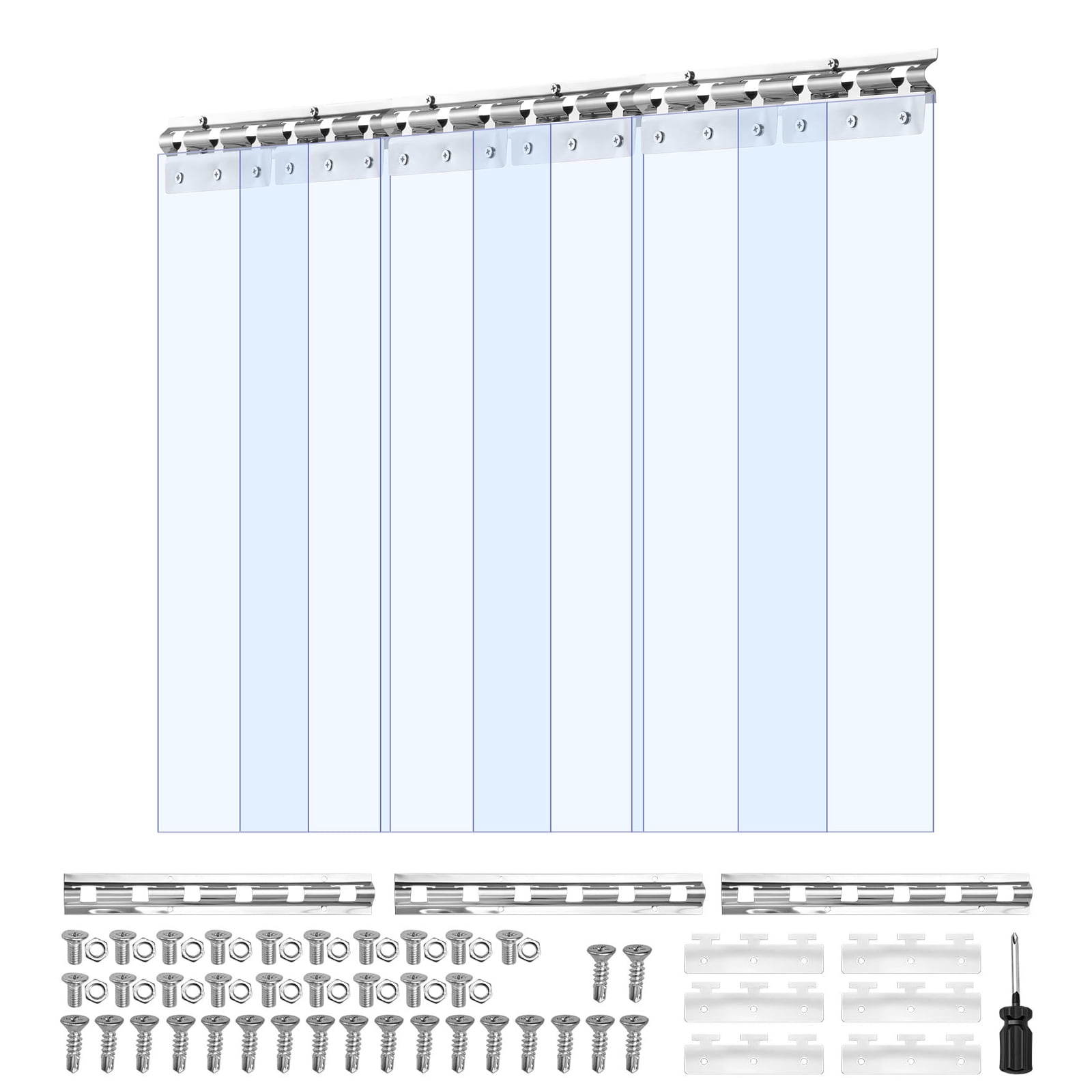 KFFKFF Clear PVC Strip Curtain, 80 in Height x 36 in Width x 0.08 in Thickness, 6 PCS Walk-In Freezer Cooler Curtain Strips, Durable Waterproof Plastic Door Strips for Warehouse, Freezer