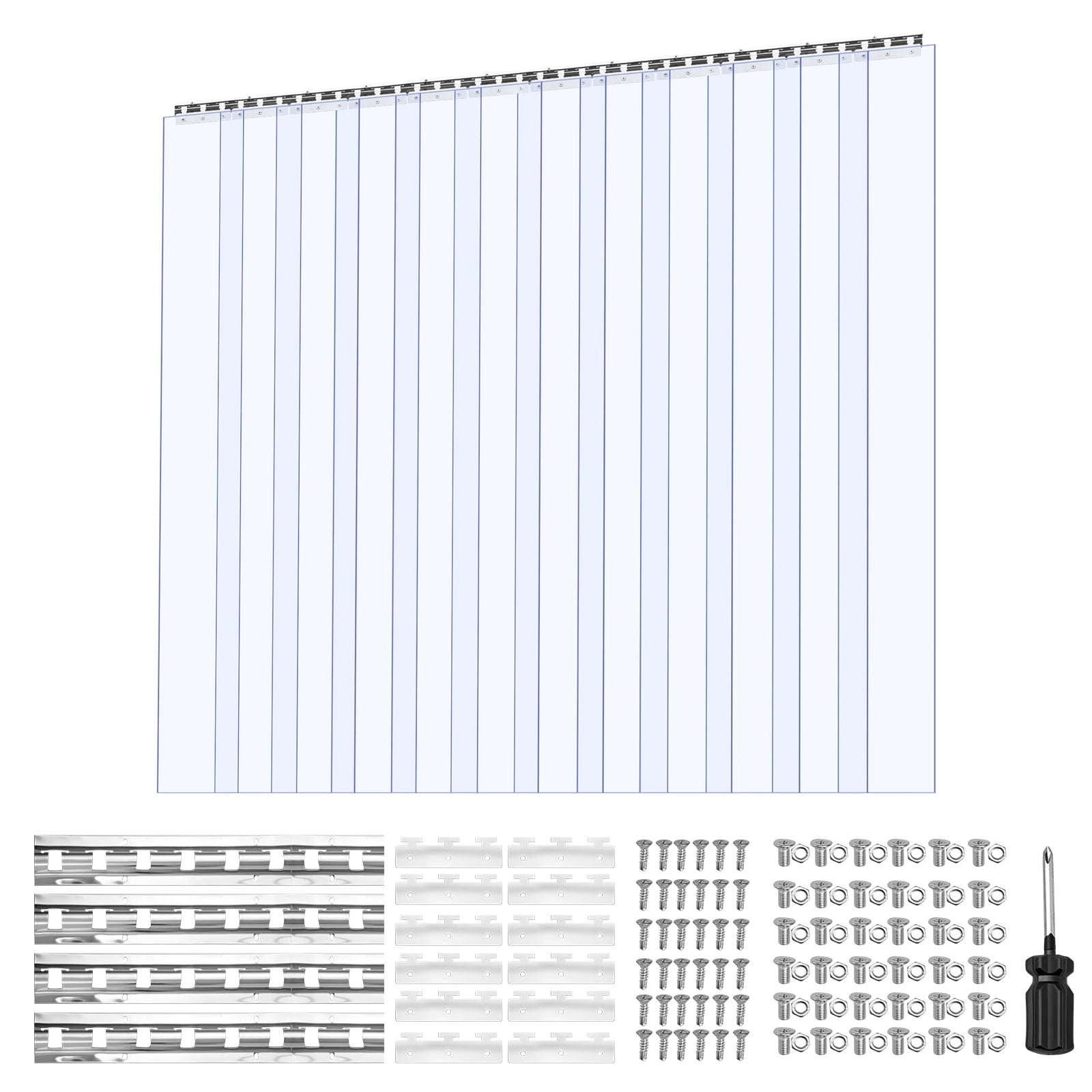 KFFKFF Clear PVC Strip Curtain, 84 in Height x 72 in Width x 0.08 in Thickness, 12 Durable Plastic Door Strips for Freezer, Warehouse, Garage, and Cooler Applications